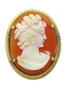 Vintage 14K Gold Filled A★D Andreas Daub  Shell Cameo Brooch Pin West Germany